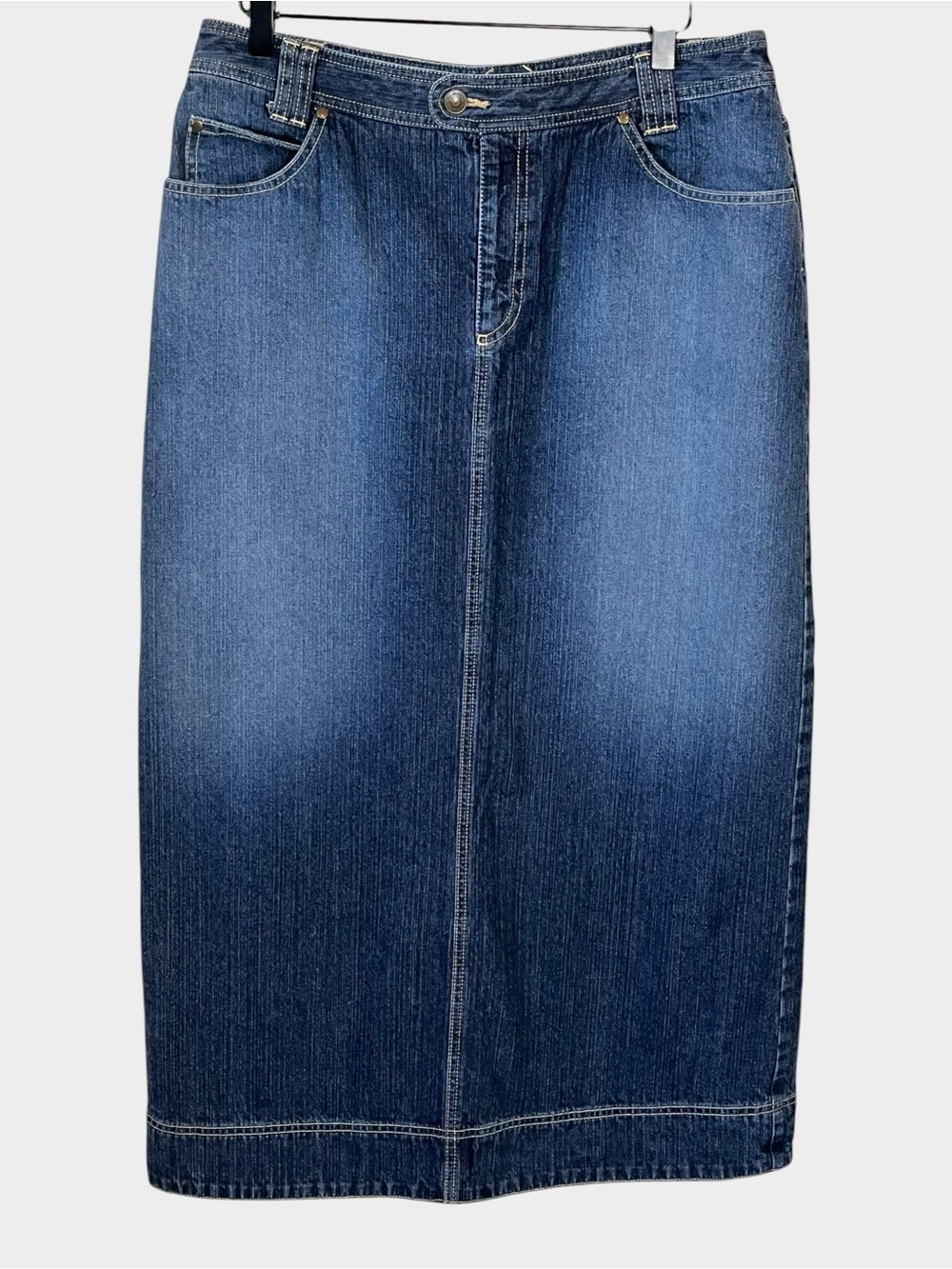 LIZ CLAIBORNE Vintage Dark-Medium Wash Denim Maxi Skirt Jean Skirt Size 10 - Picture 2 of 5